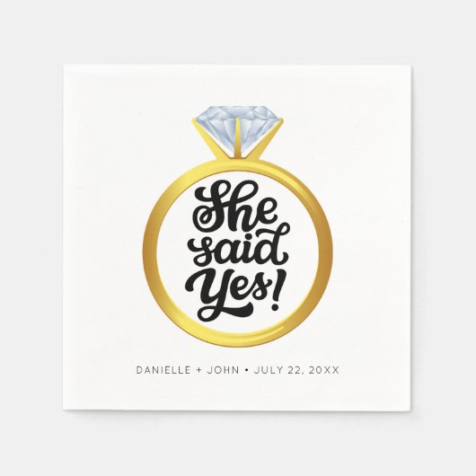 Serviette En Papier Élégante, Elle A Dit Oui Parti Engagement (Devant)