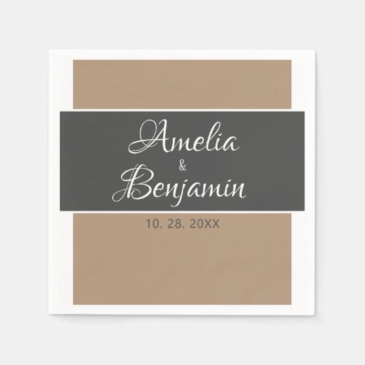 Serviette En Papier Elégante et simple mariage de typographie gris bei (Devant)