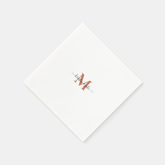 Serviette En Papier Élégante et simple Terracott Monogram Swash Napkin (Coin)