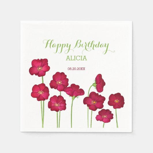 Serviette En Papier Élégante fête d'anniversaire du Fleur sauvage Red  (Devant)