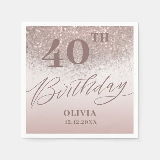 Serviette En Papier Elégante fête d'anniversaire Rose Parties scintill (Devant)