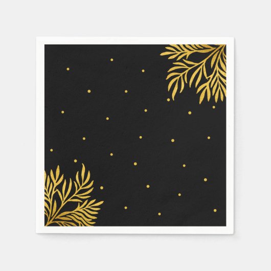 Serviette En Papier Élégante fête de l'anniversaire Gold Black Foliage (Devant)
