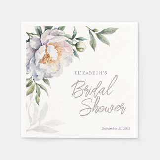 Serviette En Papier Élégante Fête de Mariage Botanique de Pivoine Blan