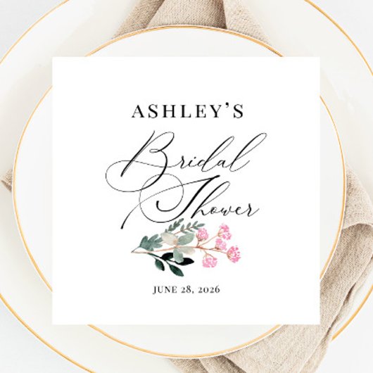 Serviette En Papier Élégante Fête de Mariage Fleur Sauvage Aquarelle