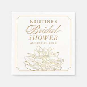 Serviette En Papier Élégante Fête de Mariage Florale Dahlia en Or