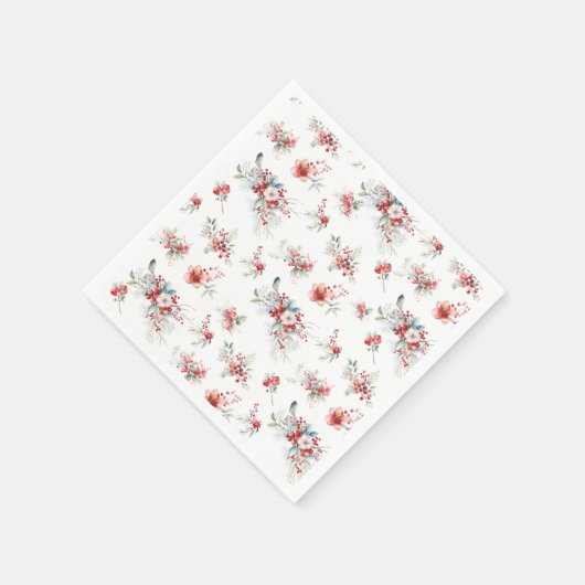 Serviette En Papier Élégante Fête de Mariage Florale Rouge Hivernale (Coin)