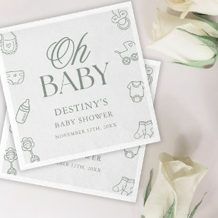 Serviette En Papier Élégante Fête de Naissance Dessinée à la Main Vert