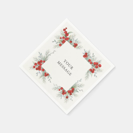 Serviette En Papier Elégante fête de Noël aux baies rouges (Coin)