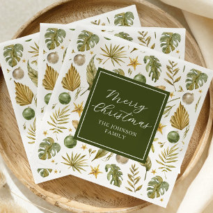 Serviette En Papier Élégante Fête de Noël Tropicale à l'Aquarelle