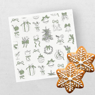 Serviette En Papier Élégante Fête de Noël Verte et Noire