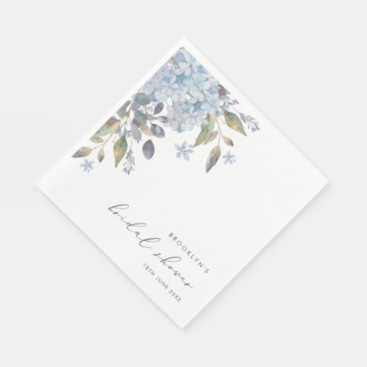 Serviette En Papier Élégante Fête des mariées Blue Hydrangeas (Coin)