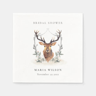 Serviette En Papier Élégante Fête des mariées de cerf crest floral mou