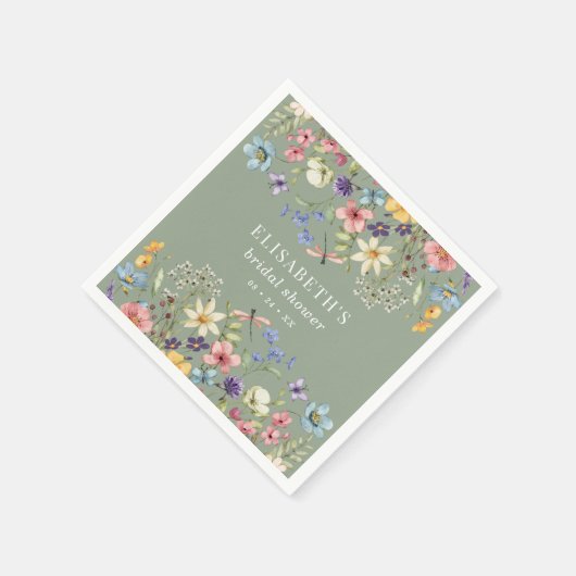 Serviette En Papier Élégante Fête des mariées de Fleur sauvage Sage Gr (Coin)