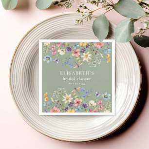 Serviette En Papier Élégante Fête des mariées de Fleur sauvage Sage Gr