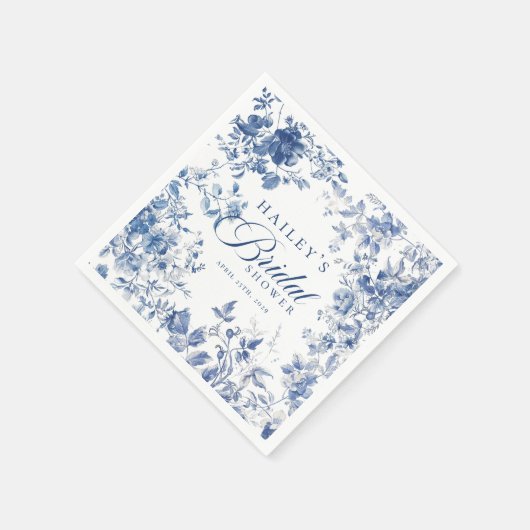 Serviette En Papier Élégante Fête des mariées en toile bleue Chinoiser (Coin)