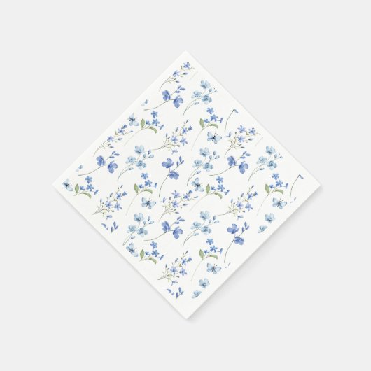 Serviette En Papier Elégante Fête des mariées Fleur sauvage bleu Dusty (Coin)