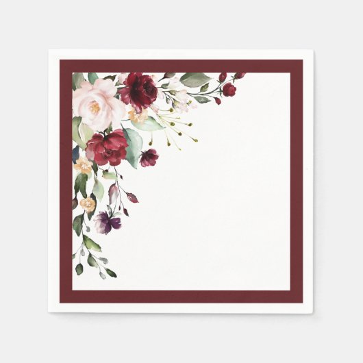 Serviette En Papier Elégante Fête des mariées florale d'aquarelle bord (Devant)