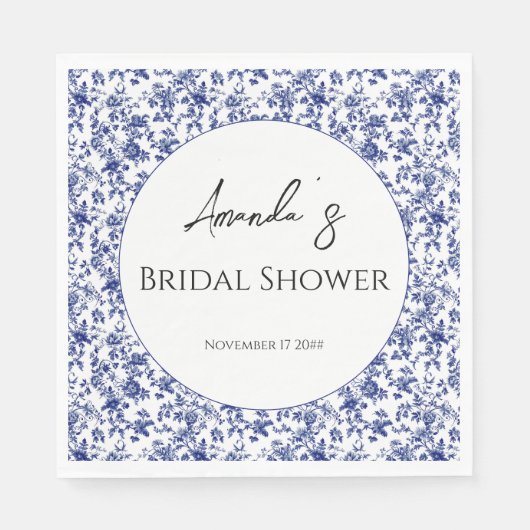 Serviette En Papier Elégante Fête des mariées Flore Bleu Toile (Devant)