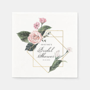 Serviette En Papier Elégante Fête des mariées Rose Floral Gold Frame