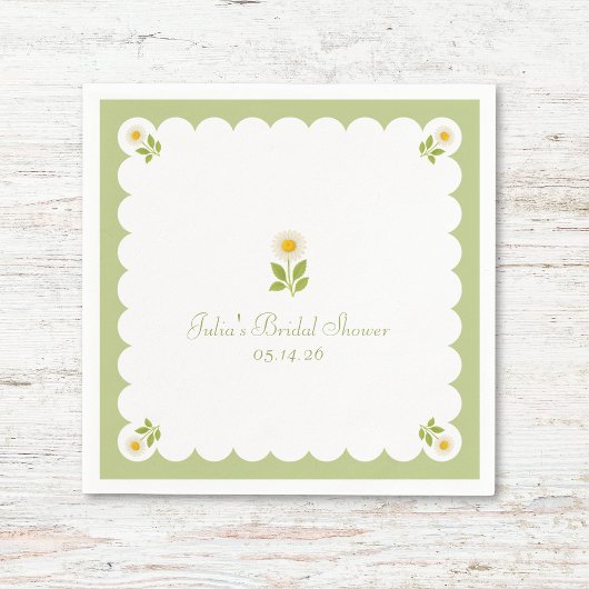 Serviette En Papier Élégante Fête des mariées Sage Vert Daisy Mignonne