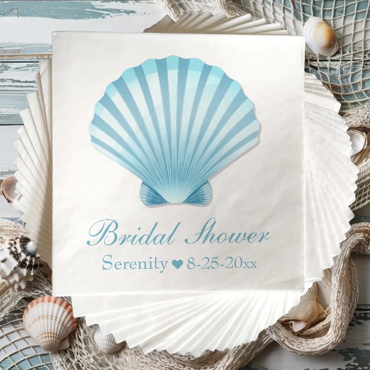 Serviette En Papier Elégante Fête des mariées Seashell Blue Nautical B