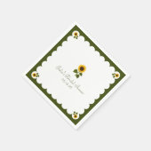 Serviette En Papier Elégante Fête des mariées Tournesol Rustique Vert (Coin)