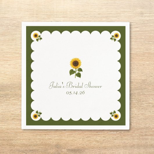 Serviette En Papier Elégante Fête des mariées Tournesol Rustique Vert