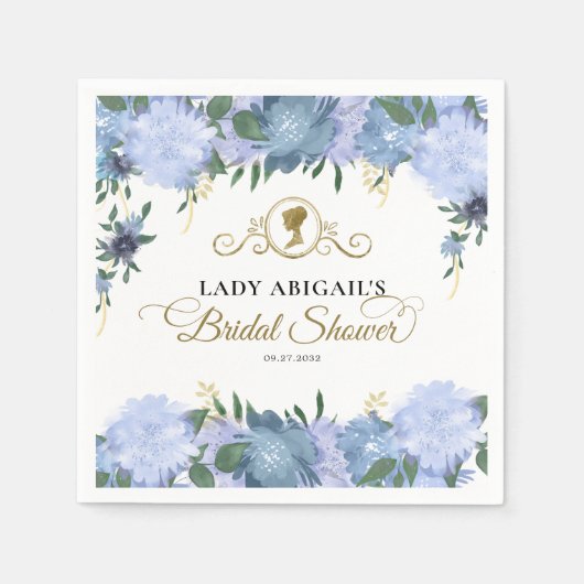 Serviette En Papier Elégante Fête des mariées victorienne bleu Dusty F (Devant)