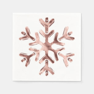 Serviette En Papier Élégante Fête d'Hiver en Rose Gold Flocon de Neige