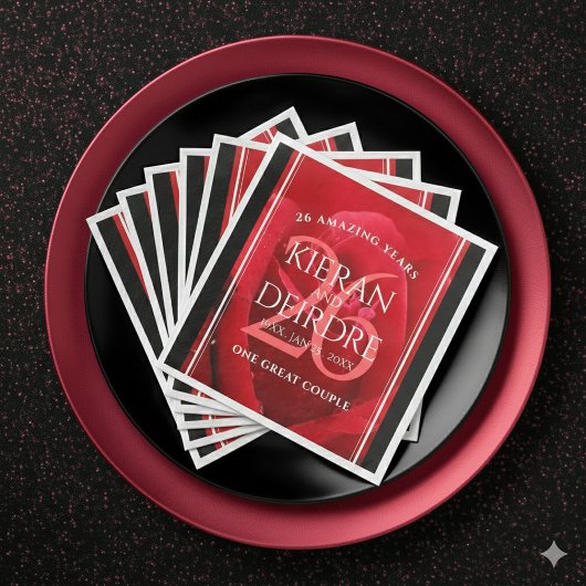 Serviette En Papier Élégante fête du 26e anniversaire du Mariage Rose