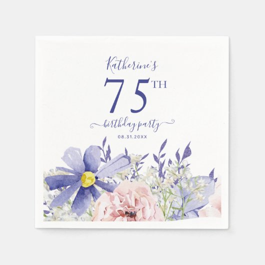 Serviette En Papier Élégante fête du 75e anniversaire rose violet (Devant)