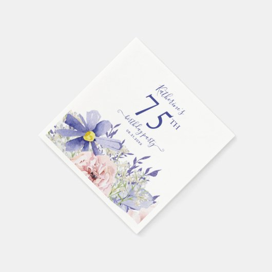 Serviette En Papier Élégante fête du 75e anniversaire rose violet (Coin)