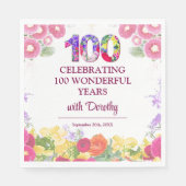Serviette En Papier Elégante Fête Florale 100e Anniversaire / 100 Ans (Devant)