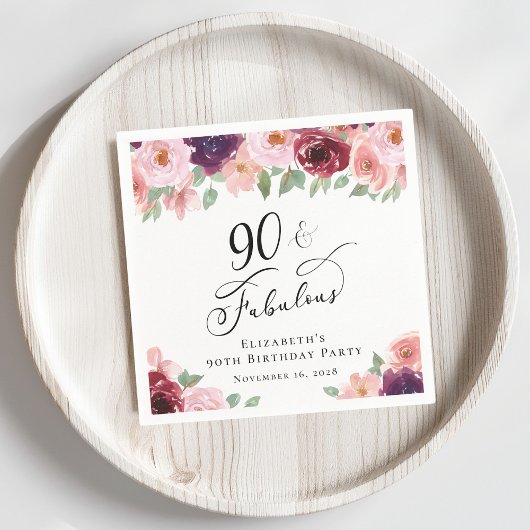 Serviette En Papier Elégante fête florale 90e anniversaire