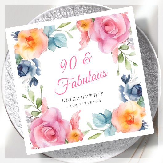 Serviette En Papier Elégante fête florale 90e anniversaire
