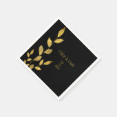 Serviette En Papier Elégante feuille d'or noir moderne Mariage chic (Coin)