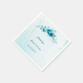 Serviette En Papier Élégante Fleur Bleue Mariage Personnalisé (Coin)