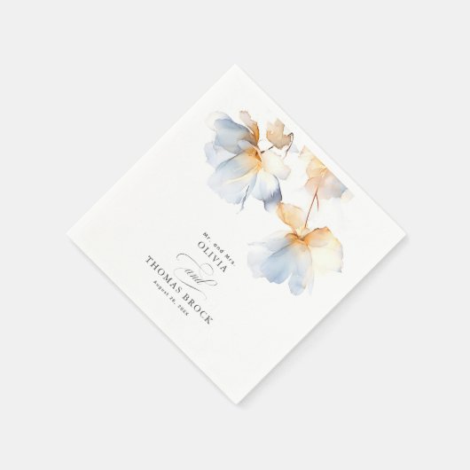 Serviette En Papier Elégante Fleurs douces Mariage bleu foncé (Coin)