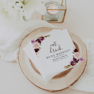 Serviette En Papier Elégante Fleurs Mangez Boire Nous sommes mariés Ma