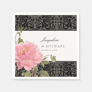 Serviette En Papier Elégante Fleurs rose Peony Fête des mariées classi