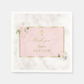 Serviette En Papier Élégante Fleurs Roses Baptême Or (Devant)