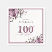 Serviette En Papier Elégante Fleurs violettes 100e fête d'anniversaire (Devant)