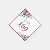 Serviette En Papier Elégante Fleurs violettes 100e fête d'anniversaire (Coin)