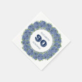 Serviette En Papier Elégante Floral Blue Hydrangeas 90ème anniversaire (Coin)