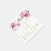 Serviette En Papier Élégante florale rose Première communion sainte (Coin)