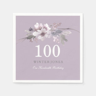 Serviette En Papier Élégante florale violette 100e fête d'anniversaire