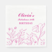 Serviette En Papier Élégante Flore blanche et rose 30e anniversaire (Devant)