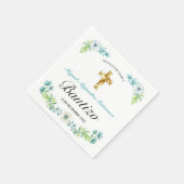 Serviette En Papier Elegante Flores y Cruz Para Niño Bautizo (Coin)
