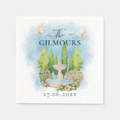 Serviette En Papier Elégante Fontaine | fleurs colombes Mariage Luxe (Devant)