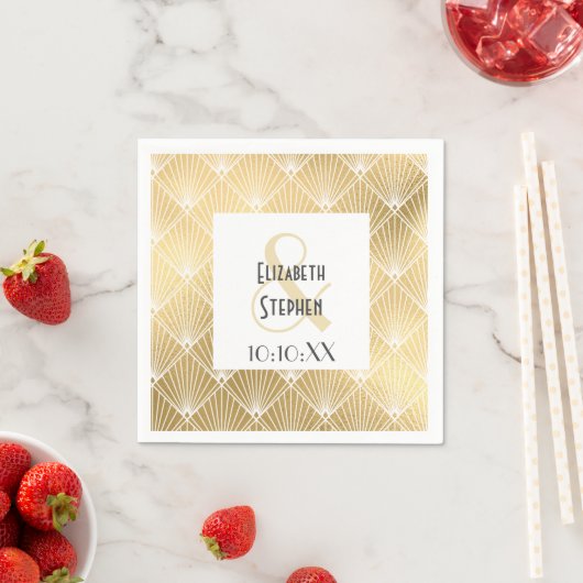 Serviette En Papier Elégante Gatsby Art Déco Blanc & Or Mariage Napk (En situation)